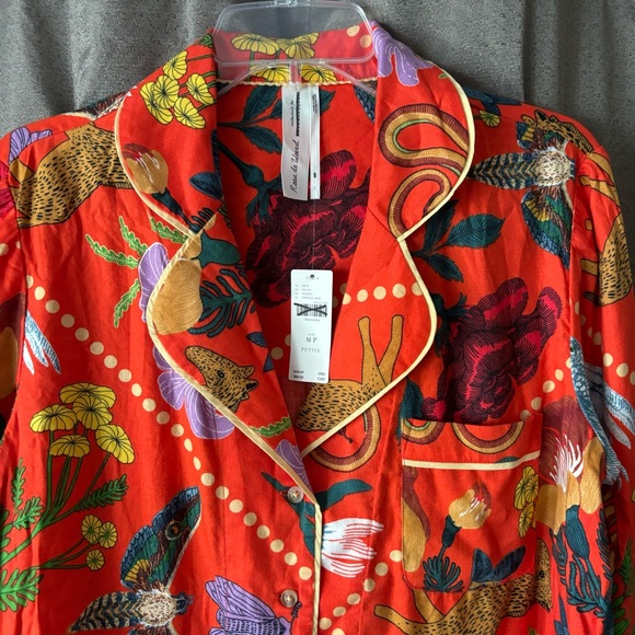 Anthropologie Rosa de Weerd Flannel Sleep Top Botanical Dreamy Medium Petite NWT - Picture 6 of 12